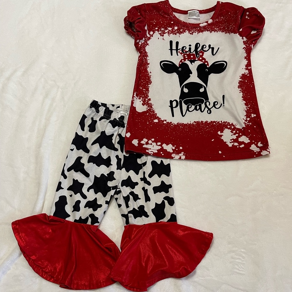 Sparkle in pink flared capris with adorable “Heifer Please” matching top